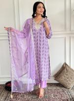 Crepe Lavender Daily Wear Printed Readymade Suit